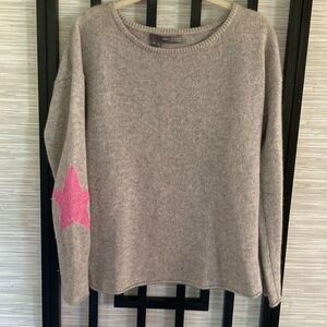 360 Sweater 100% cashmere gray sweater with pink stars size XS oversized